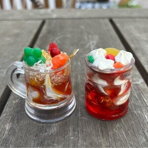 Vintage 90s Epoxy Resin Fruity Drink Dessert Refrigerator Magnets Lot of Two